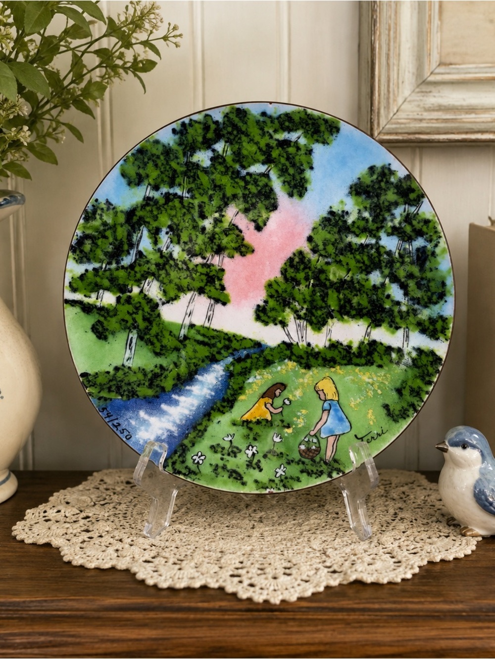 Vintage Terri Ouellette Enamel on Copper Plate – Limited Edition 54/250